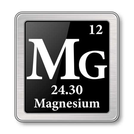 Magnesium symbol.Chemical element of the periodic table on a glossy black background in a silver frame.Vector illustration.のイラスト素材