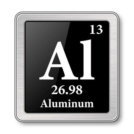 Aluminum symbol.Chemical element of the periodic table on a glossy black background in a silver frame.Vector illustration.のイラスト素材