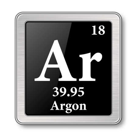 Argon symbol.Chemical element of the periodic table on a glossy black background in a silver frame.Vector illustration.のイラスト素材