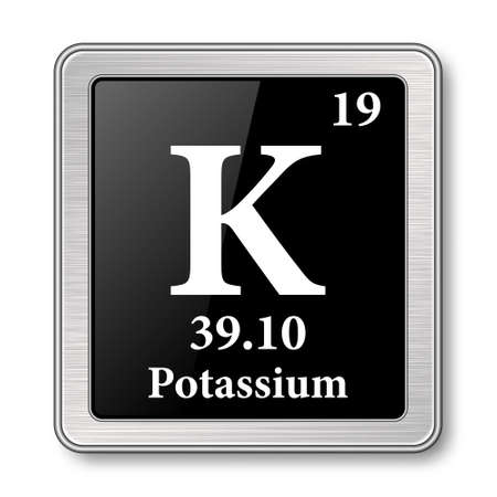 Potassium symbol.Chemical element of the periodic table on a glossy black background in a silver frame.Vector illustration.のイラスト素材