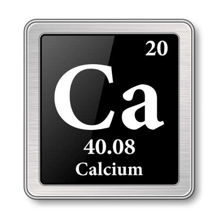 Calcium symbol.Chemical element of the periodic table on a glossy black background in a silver frame.Vector illustration.のイラスト素材