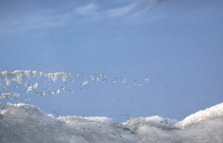 snow and ice covered window. Selective focus.