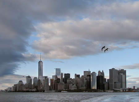 New York cityscape, USA. Downtown Manhattan on Hudson Riverの写真素材