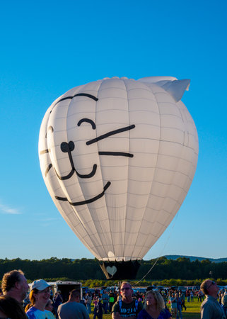Balloon Festival. Fanny cute balloon in the blue sky, Adirondack, Queensbury, New Yorkのeditorial素材