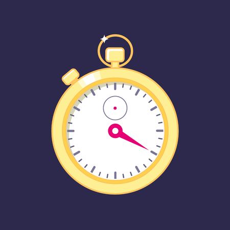 Illustration of Electronic Digital Stopwatch made from gold metal with red arrow in flat style.のイラスト素材