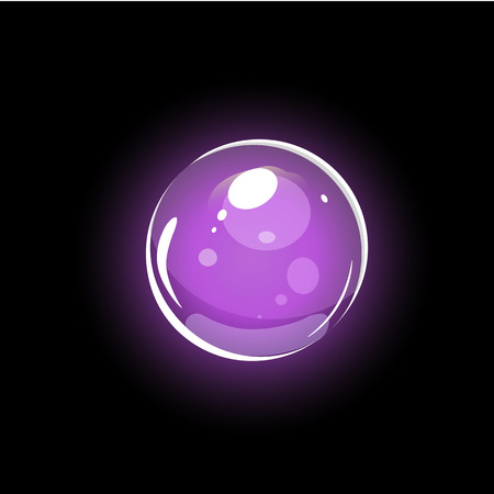 Pink soap bubble in realistic style isolated on black background. 3d vector illustration.のイラスト素材