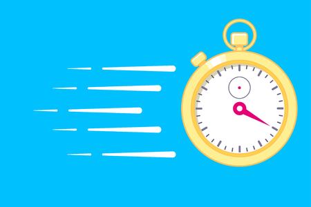 Motivation poster with golden stopwatch on blue background. Be faster. Deadline concept....