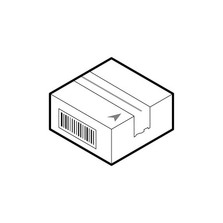 Outline box icon. Cardboard corrugated box, closed and sealed. Isometric vector isolated on white background.のイラスト素材
