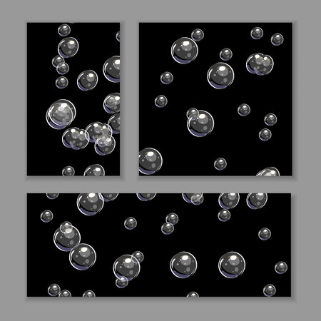 Set of various bubble backgrounds. Transparent bubbles on black. Vector template isolated on gray.のイラスト素材