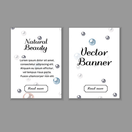 Set of web banner templates. Headlines and text area on white background with dropping pearls.のイラスト素材