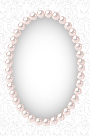 Pearl oval frame on textured background. Template for wedding, invitaion or greeting card. Vector illustration.のイラスト素材
