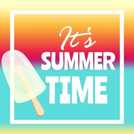 Summer time banner, flyer or poster. Vector illustration with text inside white frame.のイラスト素材