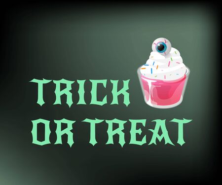 Halloween jelly shot with cream and spooky eye on top. Trick or treat. Vector banner template.のイラスト素材