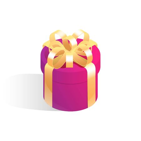 Round gift box. Isometric vector icon with shadow isolated on white background.のイラスト素材