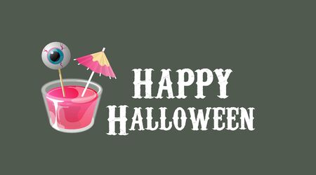Happy halloween. Cocktail shot with umbrella and eye on stick. Vector banner template.のイラスト素材