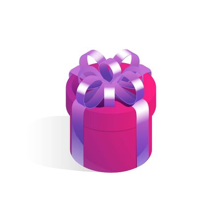 Round gift box. Isometric vector icon with shadow isolated on white background.のイラスト素材