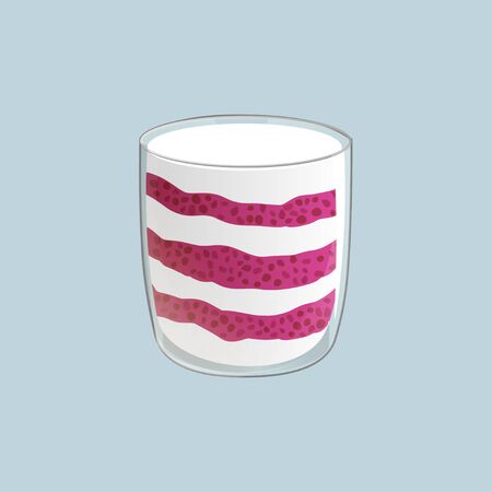 Chia seed pudding. Raspberry vegan snack in glass with cream. Vector illstration isolated on blue background.のイラスト素材