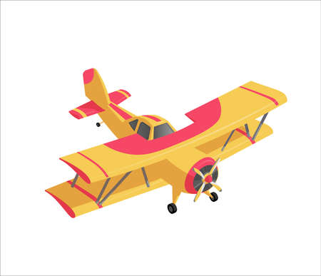 Retro farming airplane, crop duster in cartoon styleのイラスト素材
