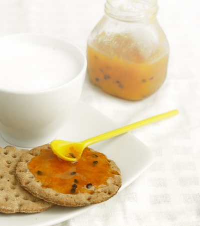 biscuits with passion fruit jamの写真素材