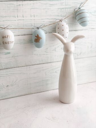 happy Easter bunny and coloured eggsの写真素材