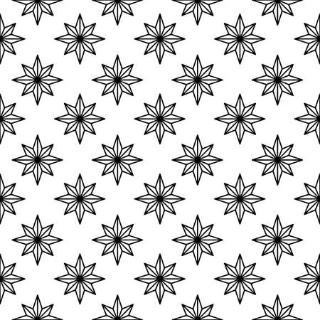 Doodle Christmas star seamless pattern. Simple black and white winter holiday paper star background, linear star texture pattern.のイラスト素材