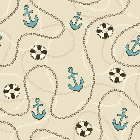 Marine seamless pattern. Sea ship anchors and chains background.のイラスト素材