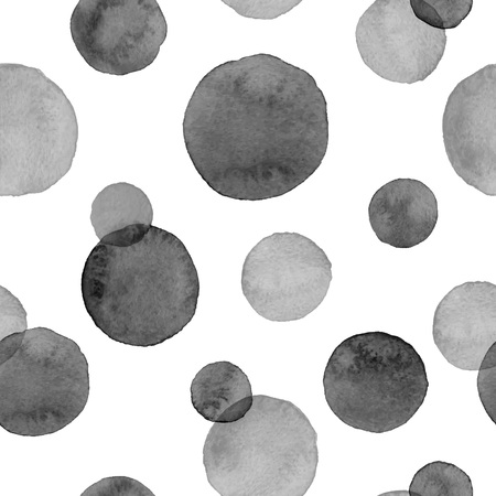 Watercolor black on white circles. Seamless pattern. Watercolor greyscale spots background.のイラスト素材