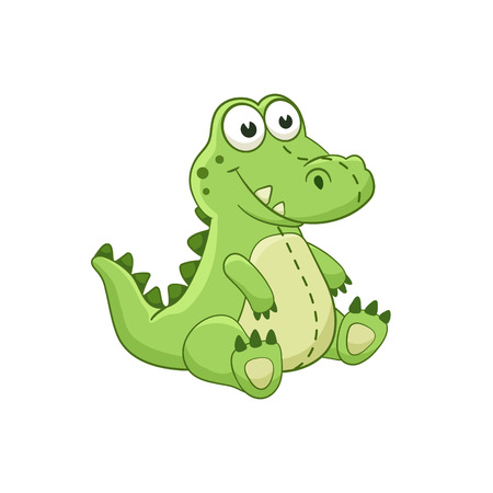 Cute cartoon animal. Stuffed crocodile. Vector plush toy isolated on white background.のイラスト素材