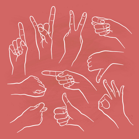 Human gestures icons. Woman hand outline isolated on white background.のイラスト素材