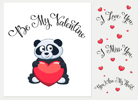 Cartoon animals with hearts. I love you. I miss you.  Be my Valentine. You are my Heart. Funny greeting card.のイラスト素材