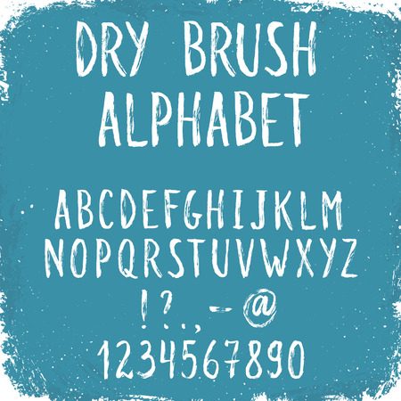 Hand drawn tall and narrow letters. Handwritten alphabet on blue grunge background. Modern chalk typography.のイラスト素材