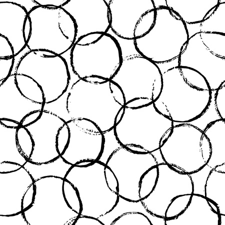 Dry brush texture. Hand drawn black ink cirlces isolated on white background. Seamless pattern. Polka dot monochrome design.のイラスト素材