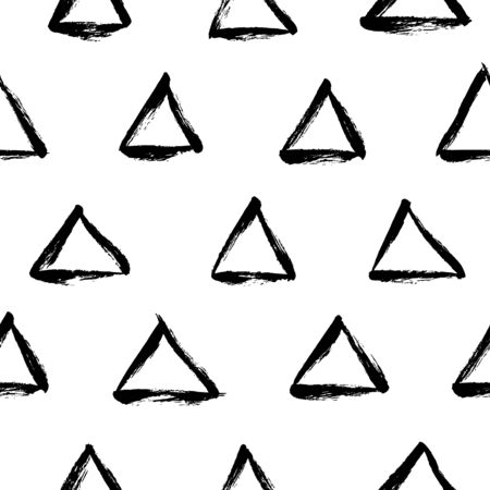 Dry brush texture. Hand drawn black ink triangles isolated on white background. Seamless pattern.のイラスト素材