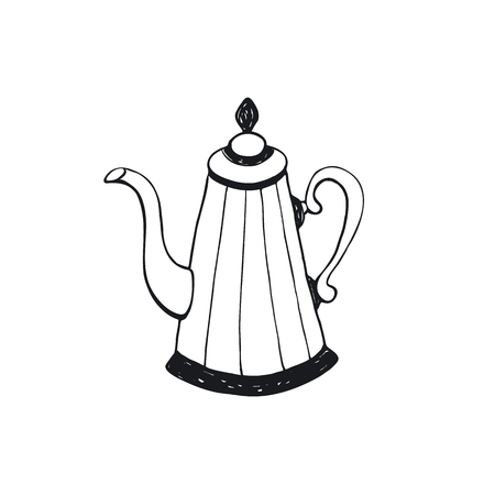 Coffee pot symbol isolated on white background. Kitchen tool outline in cartoon style.のイラスト素材