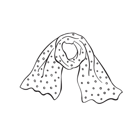 Hand drawn woman scarf isolated on white background. Casual clothing accessory icon in line art style.のイラスト素材
