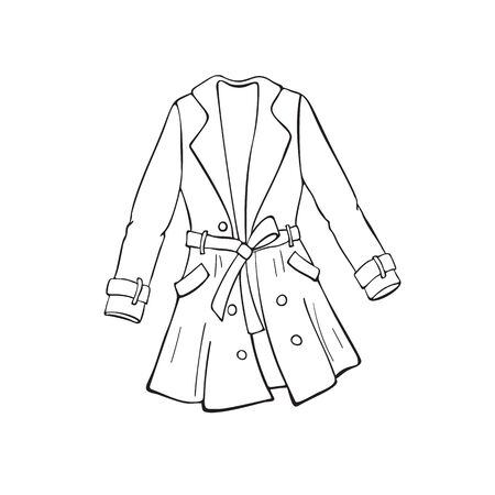 Hand drawn leather jacket isolated on white background. Casual clothing icon in line art style.のイラスト素材