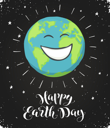 Earth day poster with stars and text on blackboard.のイラスト素材