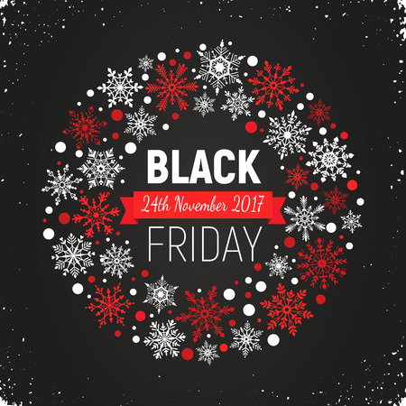 Black Friday Banner With Circle Frame From Snowflakes White And