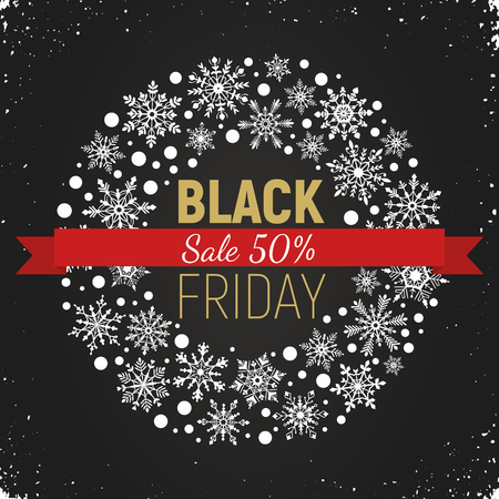 Black Friday Banner With Circle Frame From Snowflakes White