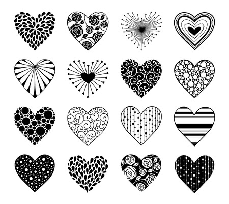 Decorative hearts with ornament isolated on white background. Design elements collection for Valentines Day.のイラスト素材