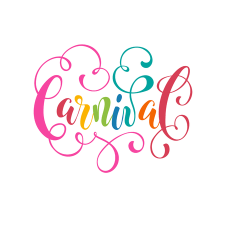 Happy Carnival lettering isolated on white background. Ornamental wording for carnival greeting cards, invitations, etc.のイラスト素材