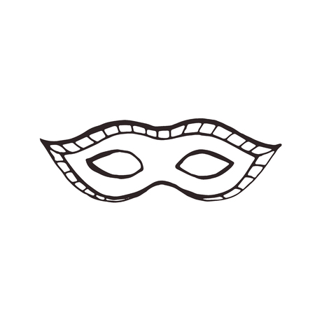 Hand drawn carnival vector mask in line art style isolated on white background. Masqeurade mask sketches for decorating festive invitations, banners, greeting cards.のイラスト素材