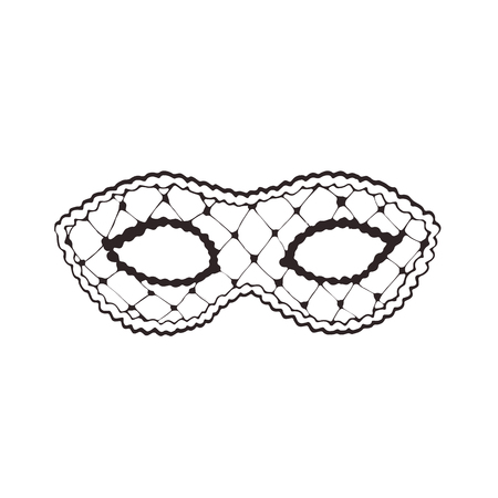 Hand drawn carnival vector mask in line art style isolated on white background. Masqeurade mask sketches for decorating festive invitations, banners, greeting cards.のイラスト素材