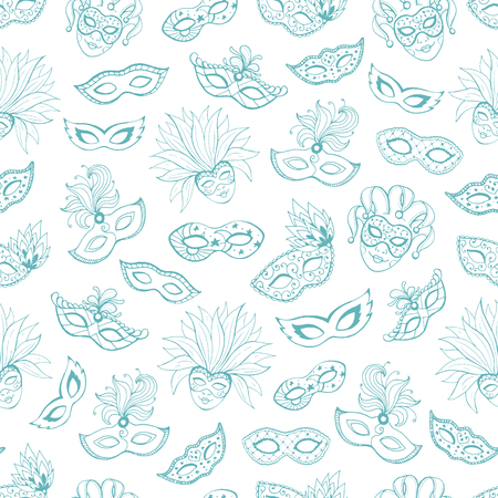 Carnival seamless pattern. Tiled background with masks for masqeurade cards, posters decorations. Hand drawn carnival wallpaper.のイラスト素材