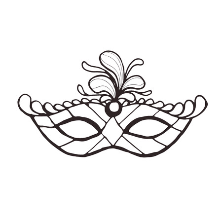 Hand drawn carnival vector mask in line art style isolated on white background. Masqeurade mask sketches for decorating festive invitations, banners, greeting cards.のイラスト素材