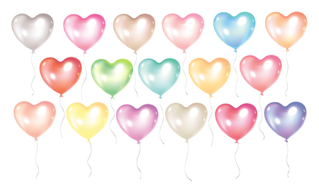 Festive and colorful balloons isolated on white background. Romantic balloons in heart shape for Valentines day flyers, greeting cards, birthday invitations, etc.のイラスト素材