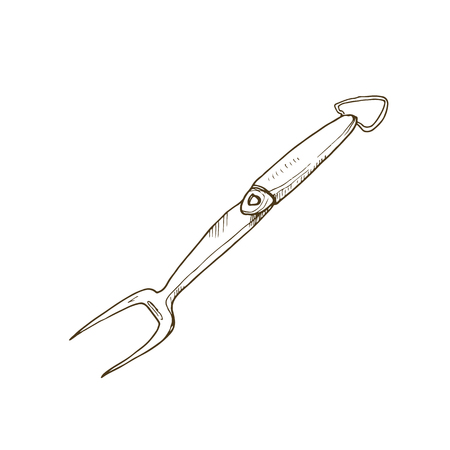 Hand drawn barbecue tool isolated on white background. Grill fork sketch vector illustration.のイラスト素材