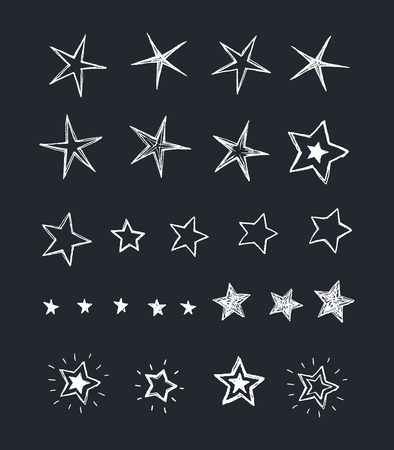 Hand drawn collection of stars. Doodle stars vector illustration on blackboard.のイラスト素材