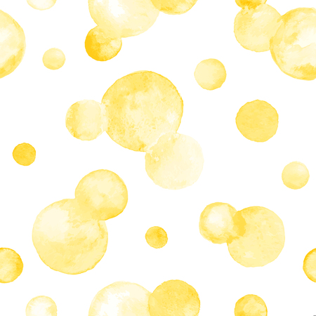 Watercolor vector texture. Aquarelle circles in pastel colors. Seamless pattern. Watercolor yellow spots isolated on white background.のイラスト素材