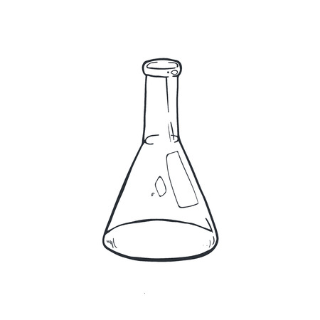 Hand drawn flask isolated on white background. Glass beaker sketch vector illustration.のイラスト素材